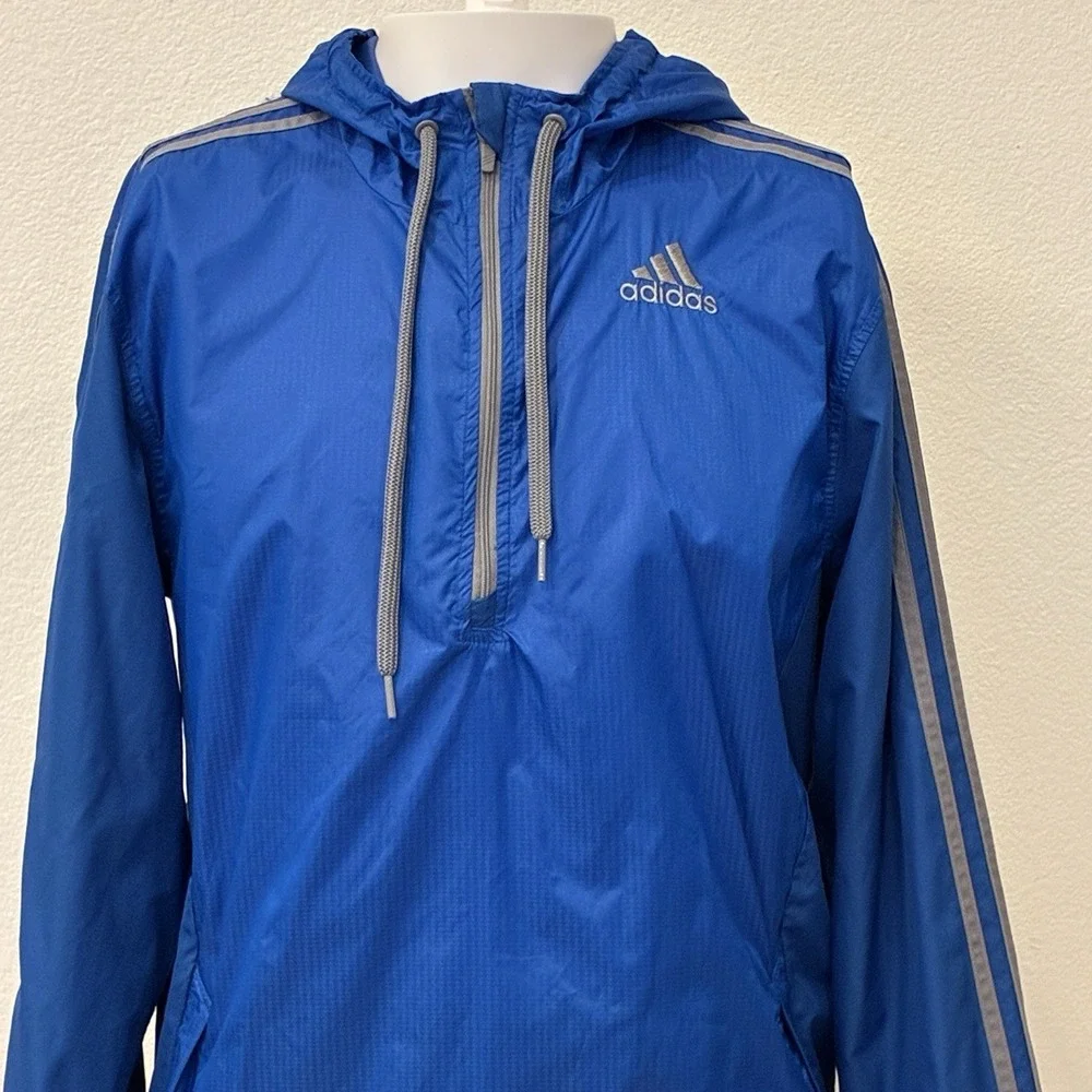 Adidas Y2K Blue Silver Hooded‎ Lightweight Windbreaker Mens S Running Training